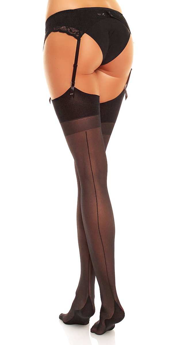 Glamory Delight 20 Strapsstrümpfe mit Naht | Farbe: Black | Größe: 48-50