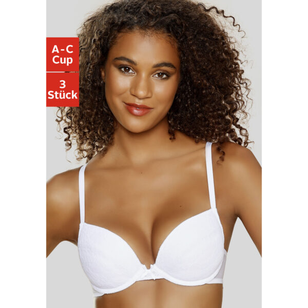 PETITE FLEUR Push-up-BH Damen 2xweiß+1xschwarz Gr.70B