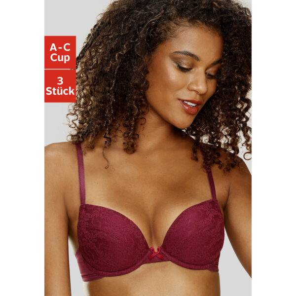 PETITE FLEUR Push-up-BH Damen weiß+rosé+brombeer Gr.85A