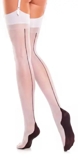 Glamory Delight 20 Strapsstrümpfe mit Naht - White-Black Seam | Farbe: White-Black Seam | Größe: 48-50